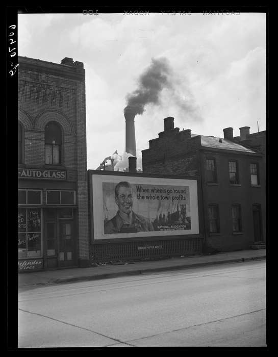 billboard, Photos, Train Stations, Dubuque, IA, Library of Congress, smokestack, history, ia, Iowa, historic, United States, vachon