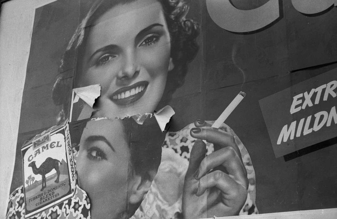 cigarette, billboard, Iowa History, model, cigarettes, advertisement, Portraits - Individual, history of Iowa, camel, Library of Congress, Iowa, mascara