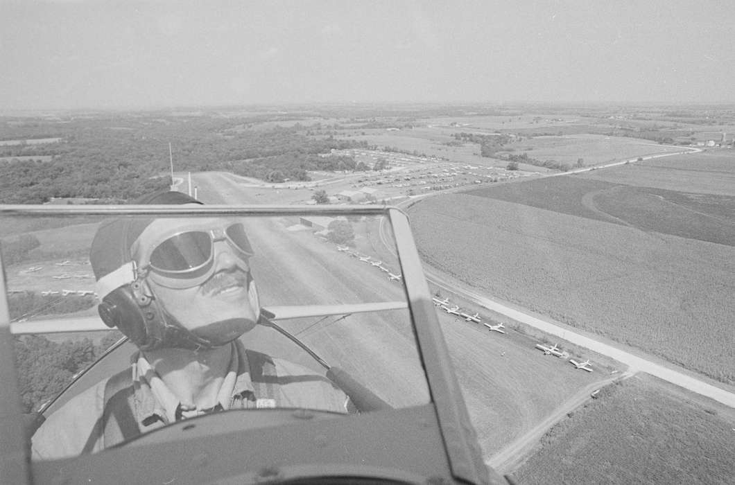 field, Lemberger, LeAnn, goggles, Iowa History, pilot, Farms, Aerial Shots, Ottumwa, IA, history of Iowa, Outdoor Recreation, plane, airplane, Portraits - Individual, Iowa
