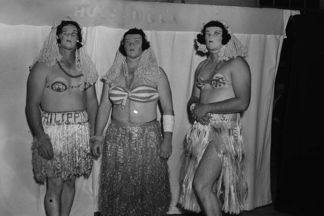Portraits - Group, Religious Structures, United States, history, hawaii, ia, Entertainment, Photos, Religion, Coon Rapids Enterprise, wig, historic, Iowa, grass skirt, IA, Coon Rapids, masks