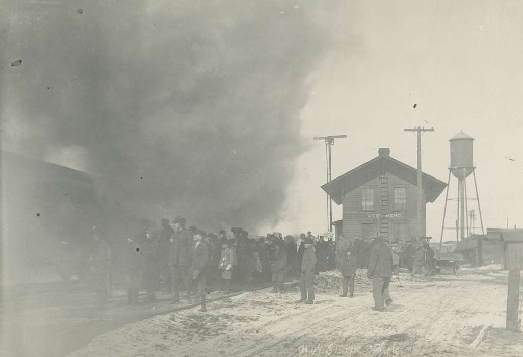 historic, snow, ia, Grout Museum of History and Science, water tower, crowd, West Bend, smoke, train, IA, history, United States, Photos, watertower, Businesses and Factories, depot, Iowa