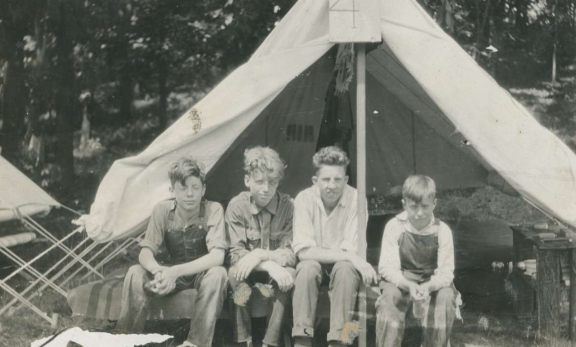 boy scouts, McMurray, Doug, Children, tents, Iowa History, Lehigh, IA, Portraits - Group, park, camping, state park, dolliver, Iowa, history of Iowa