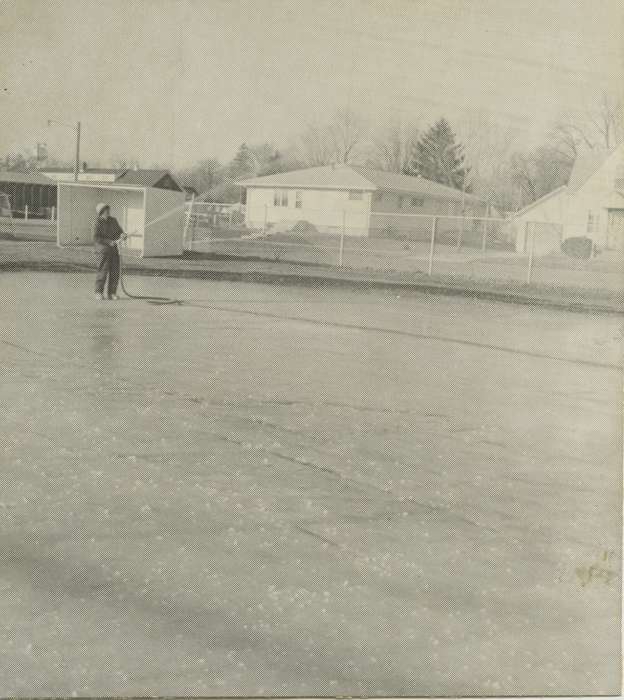 Waverly Public Library, ice rink, hose, water, Iowa History, ice skating, building, history of Iowa, Waverly, IA, hat, Labor and Occupations, Iowa