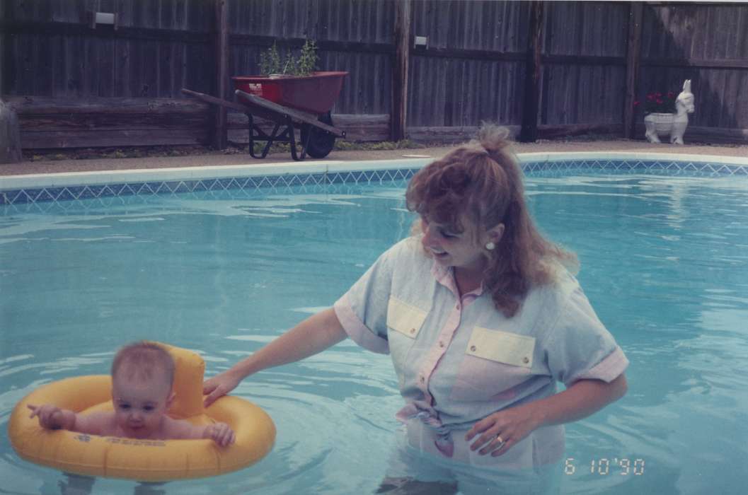mother, Ely, IA, Iowa, Children, swimming, Iowa History, Tjemeland, Karen, swimming pool, baby, floaty, pool, Leisure, history of Iowa