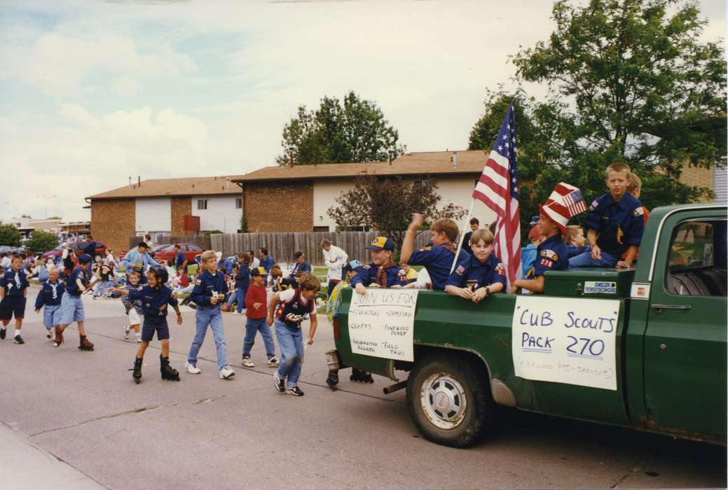 roller skates, cub scouts, fourth of july, Johnson County Historical Society, Motorized Vehicles, Fairs and Festivals, Holidays, Children, parade, pickup truck, Outdoor Recreation