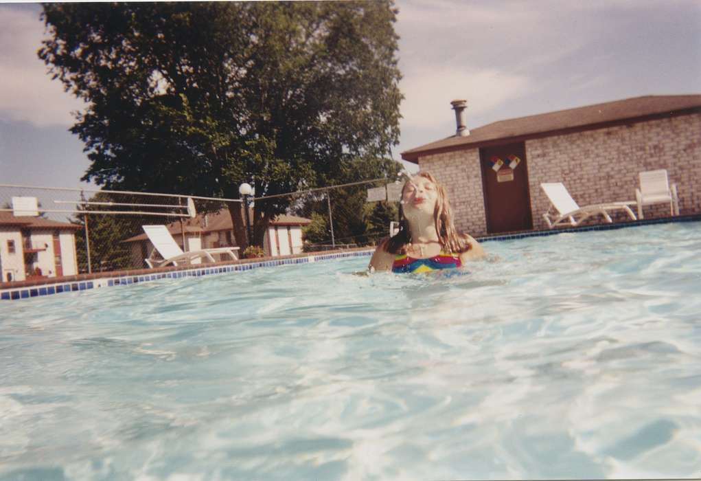 Leisure, Portraits - Individual, Children, lawn chair, IA, Iowa History, pool, swimming suit, Iowa, swimsuit, bathing suit, Scholtec, Emily, tree, history of Iowa