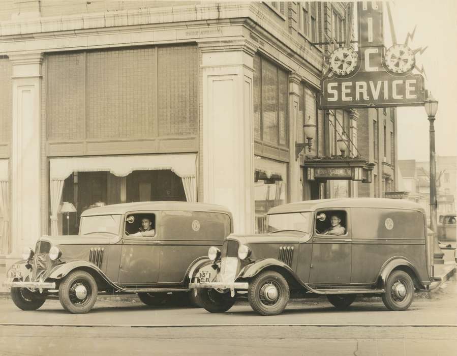 O'Brink, Lisa, Iowa, Labor and Occupations, trucks, headlight, Motorized Vehicles, headlights, Iowa History, Main Streets & Town Squares, truck, tires, architecture, car, cars, history of Iowa, Cities and Towns, Businesses and Factories, awning