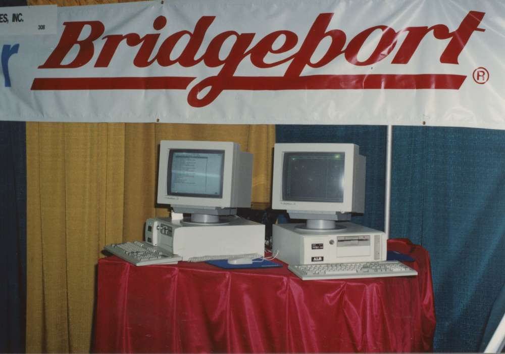 bridgeport, display, Higgins, Sarah, history of Iowa, banner, Iowa, Iowa History, key board, Chicago, IL, Businesses and Factories, computer, screen