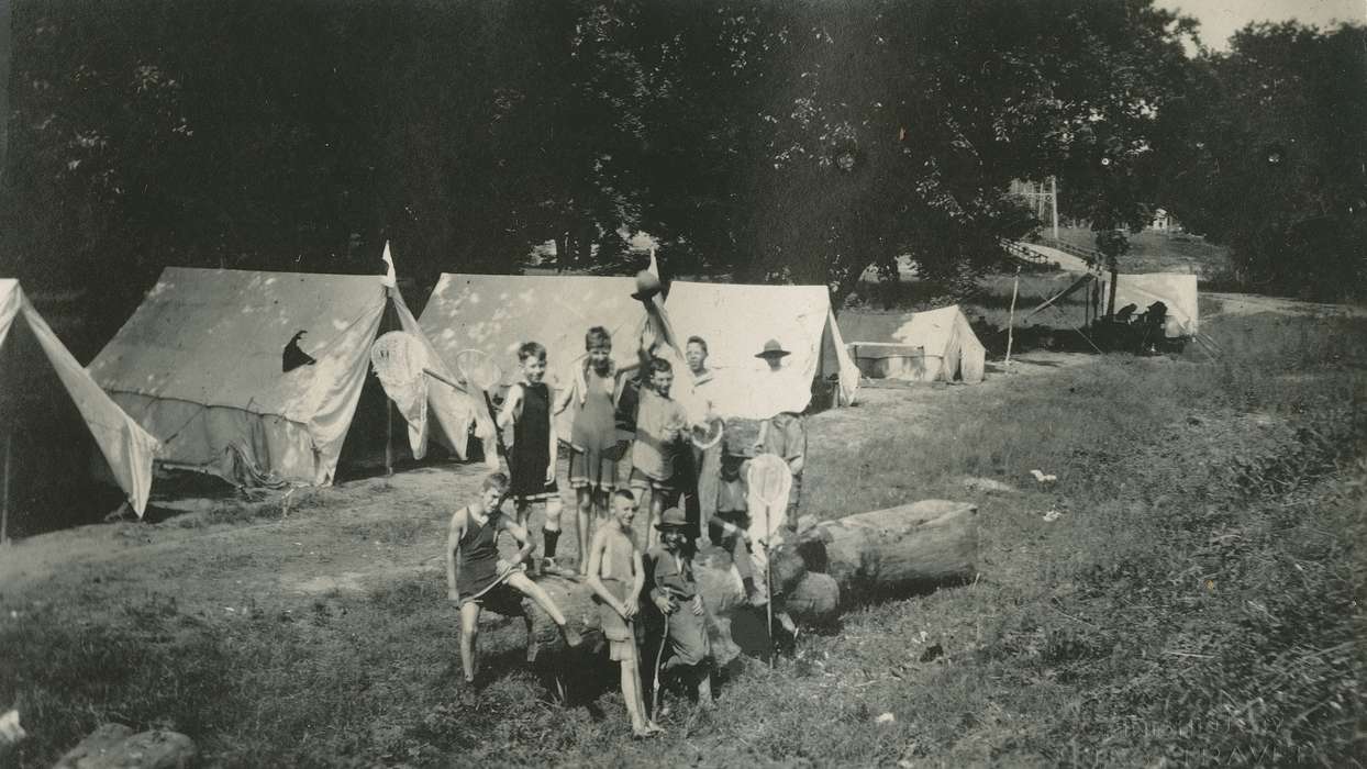 McMurray, Doug, camp, camping, Hamilton County, IA, Outdoor Recreation, Iowa History, boy scouts, Portraits - Group, Iowa, tents, history of Iowa