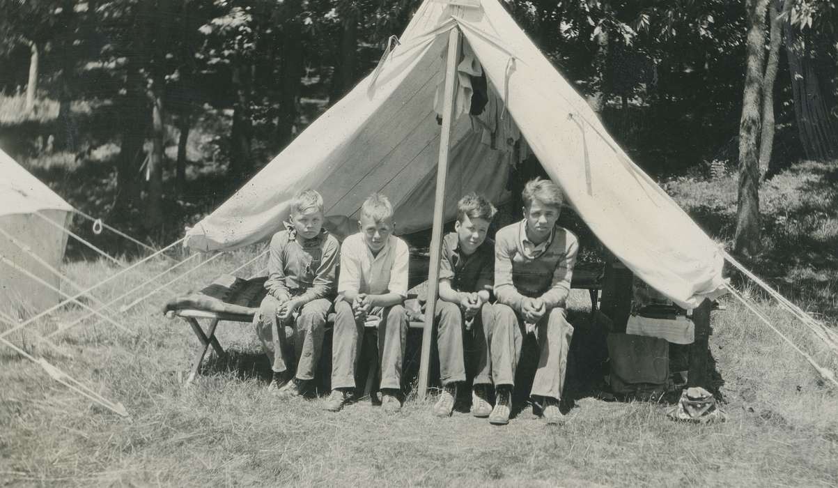 park, boy scouts, history of Iowa, Iowa, Children, McMurray, Doug, camping, Portraits - Group, Iowa History, Lehigh, IA, tents, dolliver, state park
