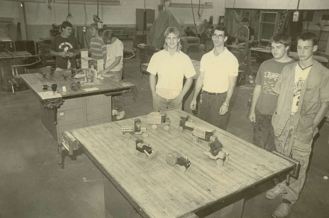 toy, Schools and Education, tools, classroom, Waverly Public Library, machinery, student, Iowa History, Portraits - Group, Iowa, Clarksville, IA, history of Iowa, high school, Children