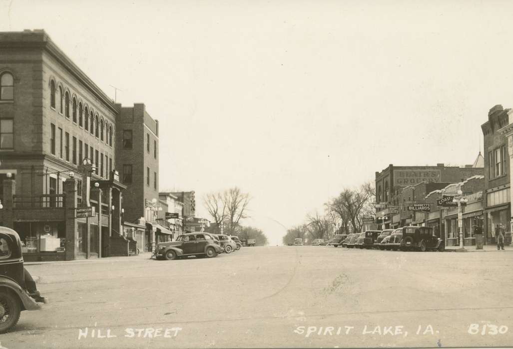 Palczewski, Catherine, Cities and Towns, main street, Iowa, Iowa History, history of Iowa, car, Spirit Lake, IA