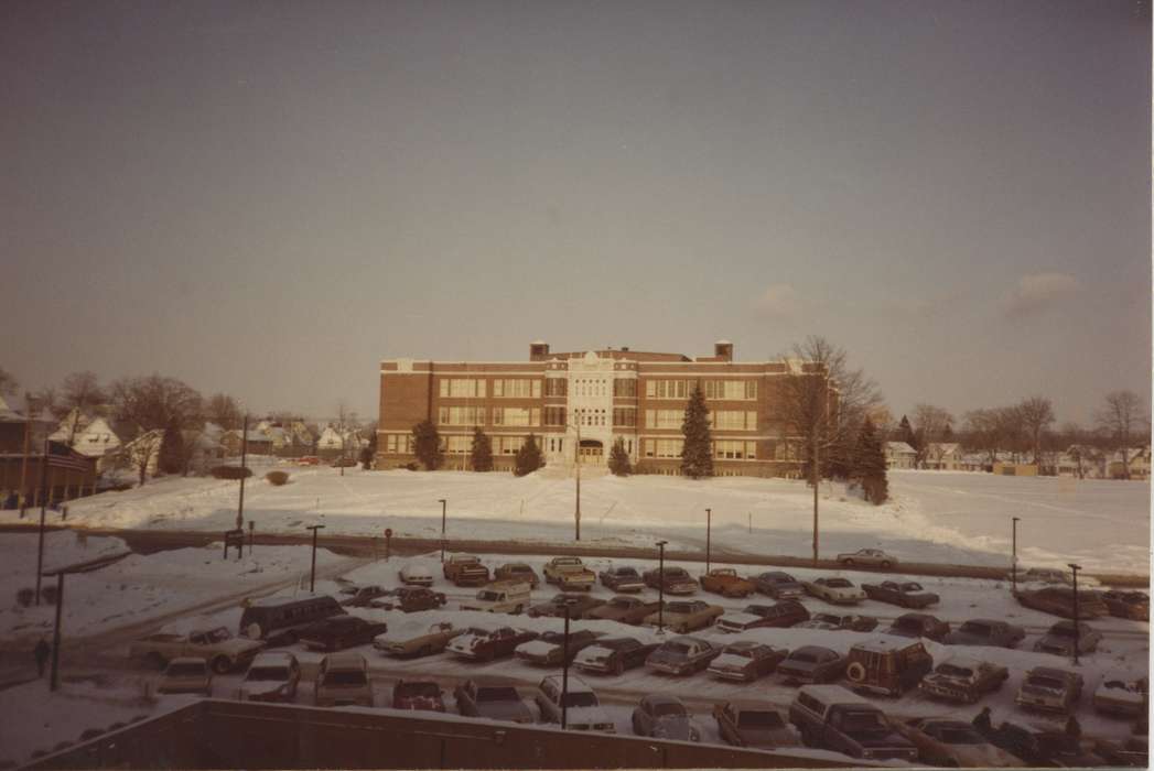 Karns, Mike, Cities and Towns, Schools and Education, Iowa History, Cedar Rapids, IA, car, snow, Landscapes, Aerial Shots, Iowa, history of Iowa, high school, Motorized Vehicles