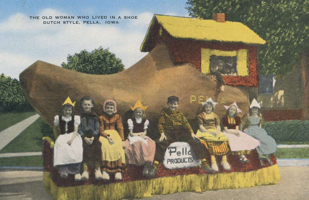 parade float, Iowa History, postcard, Iowa, history of Iowa, Fairs and Festivals, Shaulis, Gary, Children, children