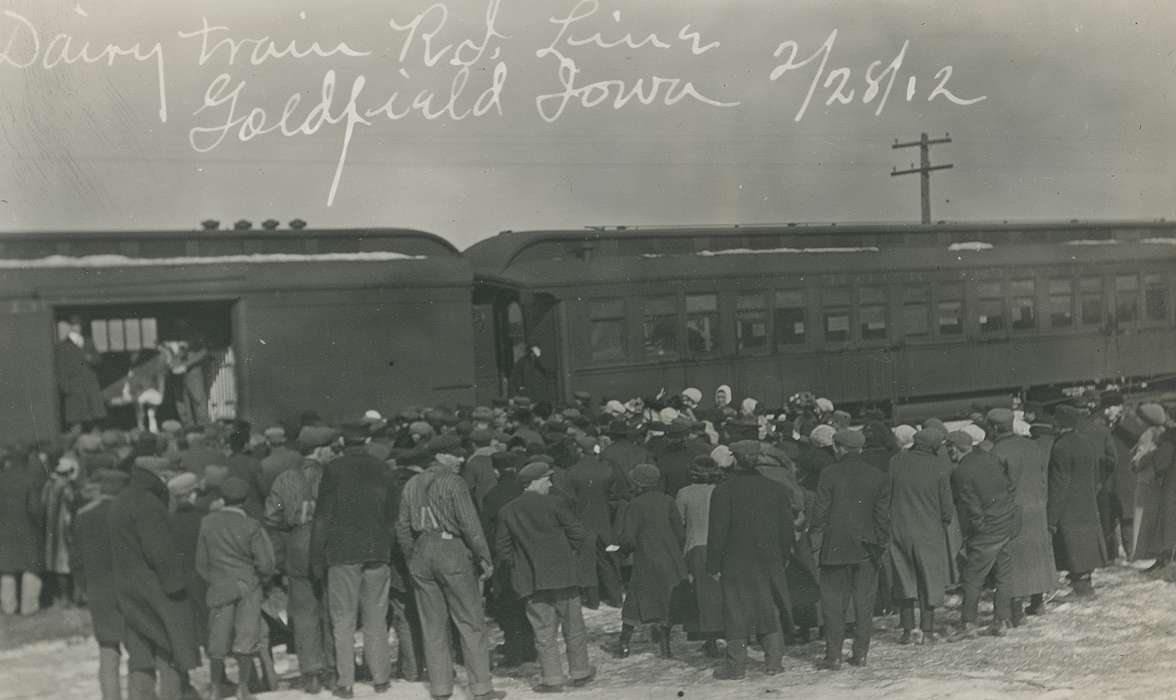 trenchcoat, Grout Museum of History and Science, Leisure, crowd, Wright, Goldfield, United States, Winter, Photos, passenger train, trench coat, Animals, rail car, Iowa, historic, snow, Motorized Vehicles, suspenders, cow, history, IA, ia