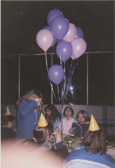 Children, IA, balloon, decoration, history of Iowa, Iowa History, party hats, coat, Scholtec, Emily, birthday party, Iowa
