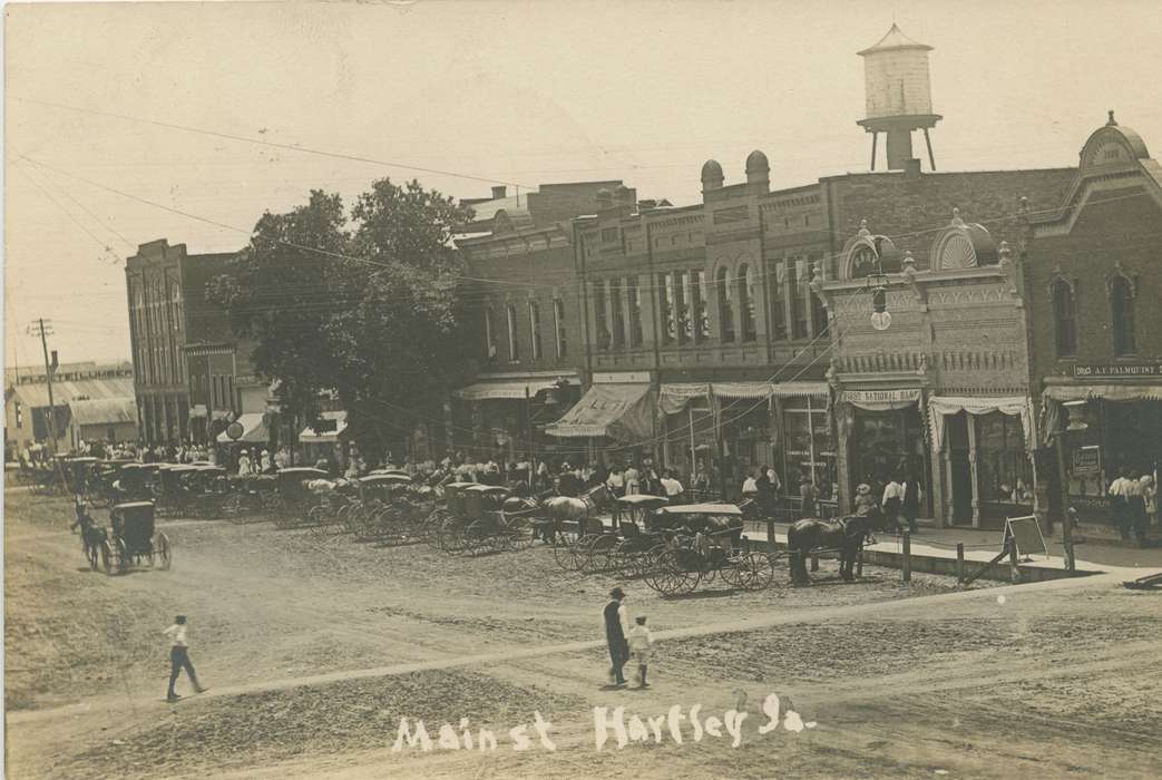 Businesses and Factories, Animals, horse and buggy, carriage, Cities and Towns, horse, history of Iowa, Hartley, IA, Main Streets & Town Squares, Palczewski, Catherine, Iowa History, Iowa