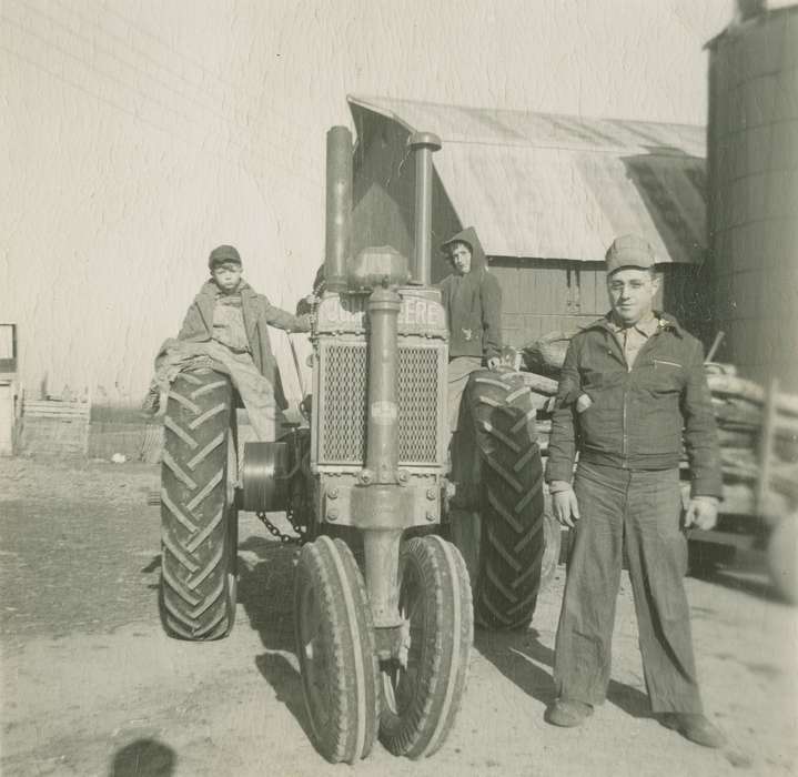history of Iowa, Children, Farms, Portraits - Group, tractor, Sherrill, IA, Farming Equipment, Iowa, Fredericks, Robert, Iowa History, Families, Barns