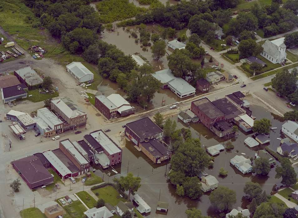 Aerial Shots, Iowa, church, pepsi, Main Streets & Town Squares, Iowa History, history of Iowa, Eldon, IA, Lemberger, LeAnn, downtown, Cities and Towns, Floods