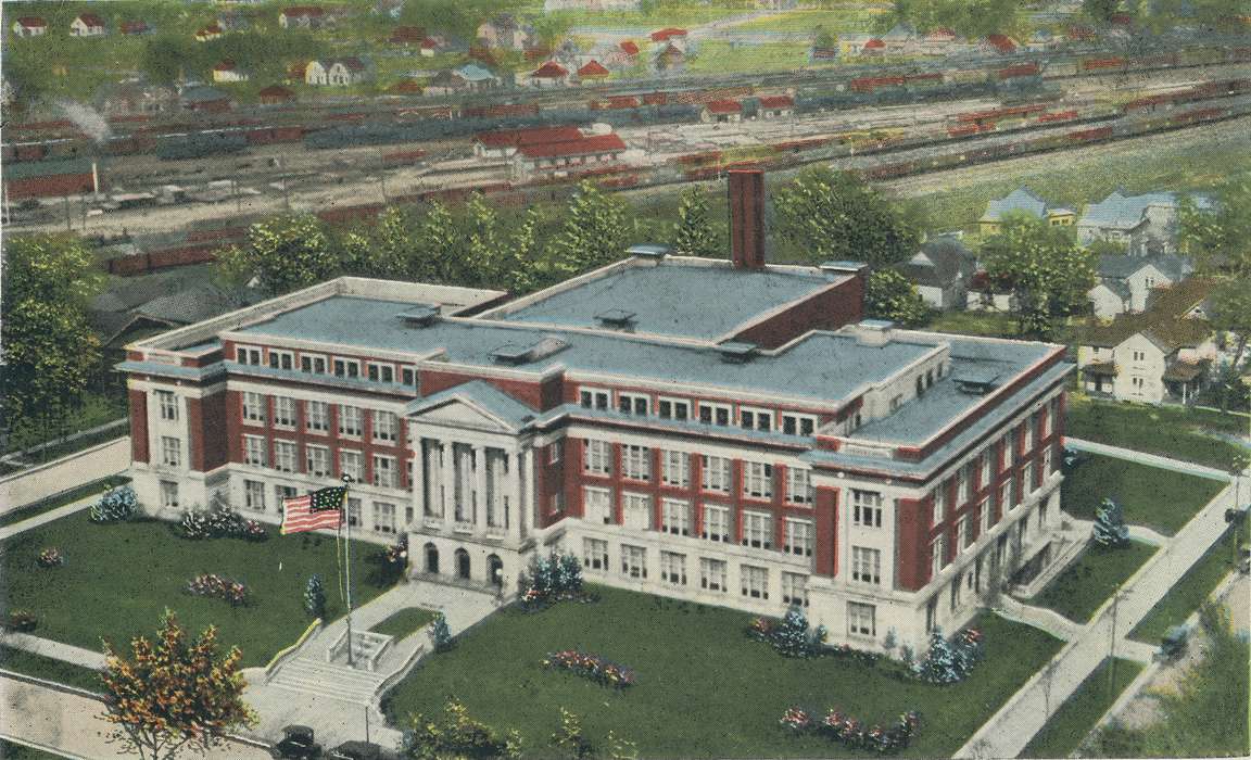 Schools and Education, high school, Aerial Shots, ia, IA, history, postcard, historic, Waterloo, Olsson, Ann and Jons, Iowa, Black Hawk, United States, Photos