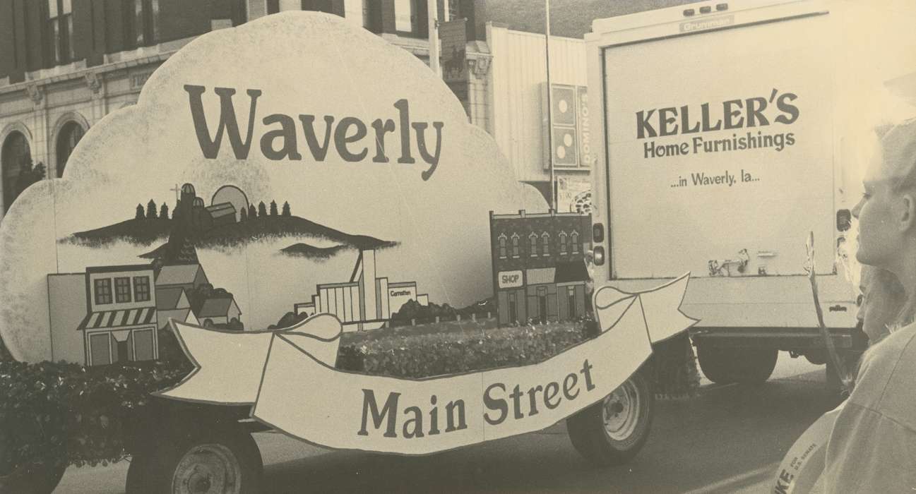 history of Iowa, Fairs and Festivals, Waverly Public Library, festival, Waverly, IA, Iowa History, Iowa, Leisure, Motorized Vehicles, Main Streets & Town Squares, Entertainment, parade float