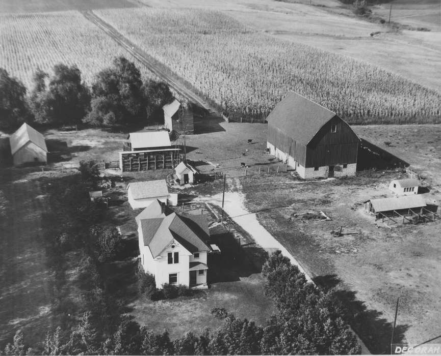 Barns, cornfield, Iowa History, Aerial Shots, Iowa, Courtney, Patricia, Farms, Coralville, IA, history of Iowa