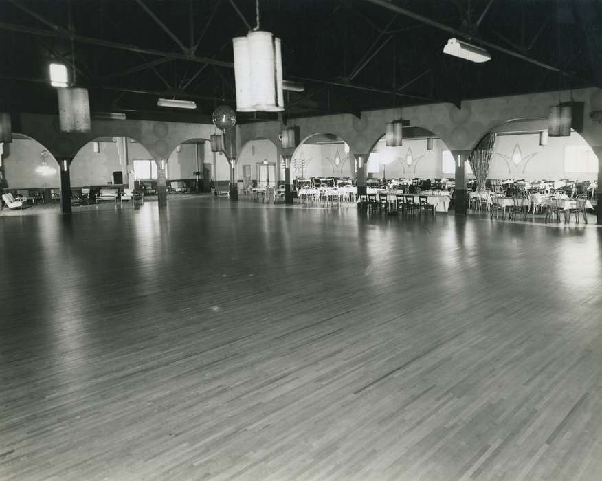 Photos, historic, wooden chair, Grout Museum of History and Science, United States, Businesses and Factories, Iowa, dance floor, sconce, Black Hawk, tablecloth, cattle congress, couch, fluorescent light fixture, national cattle congress, ia, history, table cloth, armchair, Waterloo, IA, electric park ballroom, light