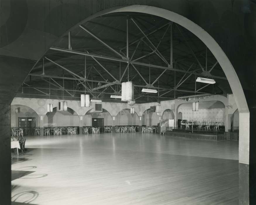 Photos, historic, wooden chair, Grout Museum of History and Science, United States, Businesses and Factories, Iowa, dance floor, sconce, Black Hawk, ia, cattle congress, national cattle congress, history, table cloth, fluorescent light fixture, Waterloo, IA, electric park ballroom, light