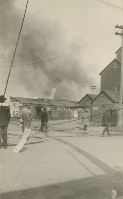 Cities and Towns, Iowa Falls, IA, Iowa, Iowa History, Mortenson, Jill, history of Iowa, burning building, Businesses and Factories, burning, fire, firefighter, disaster