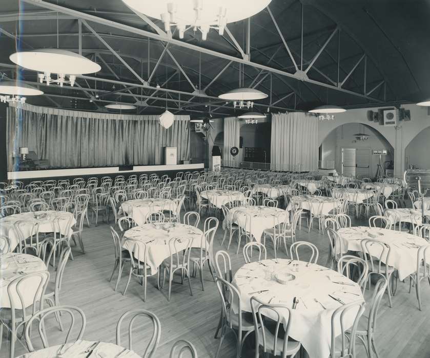 podium, curtain, Photos, historic, wooden chair, Grout Museum of History and Science, United States, Businesses and Factories, Iowa, table, Black Hawk, tablecloth, cattle congress, national cattle congress, ia, history, table cloth, Waterloo, IA, electric park ballroom, stage, light
