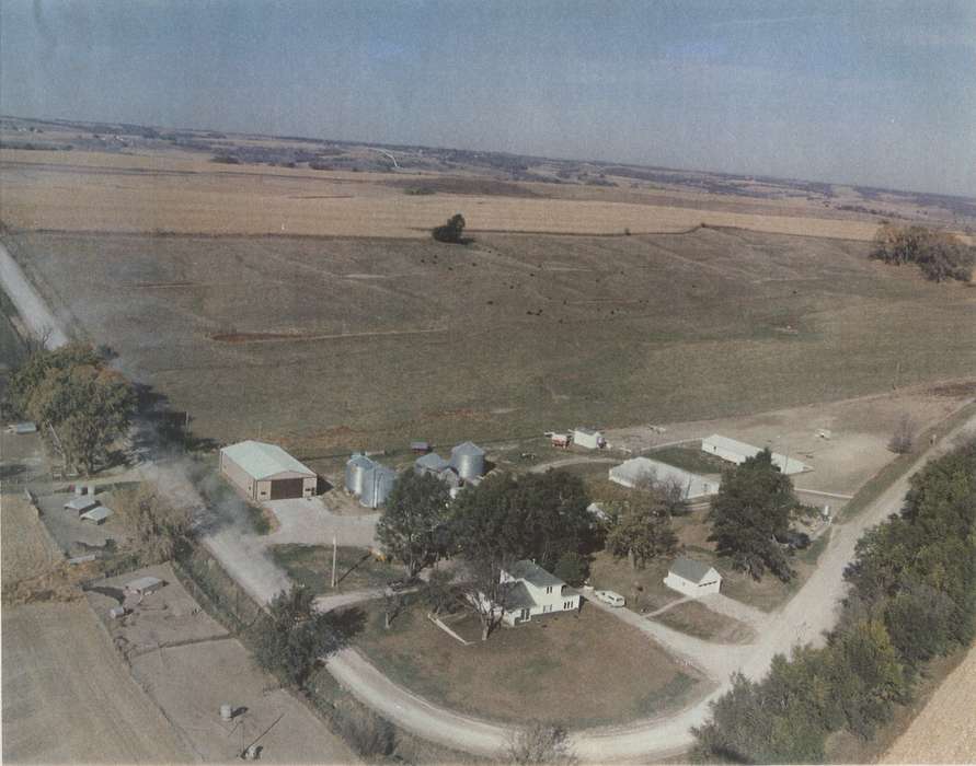Iowa History, Farms, Aerial Shots, farm house, history of Iowa, farmland, Henderson, Dan, Iowa, silo, Logan, IA