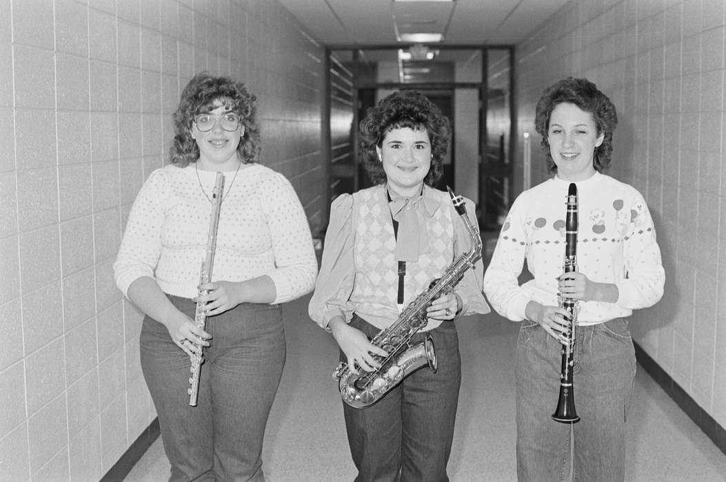 Coon Rapids Enterprise, Coon Rapids, student, historic, hallway, Schools and Education, clarinet, high school students, ia, high school, flute, Iowa, Portraits - Group, saxophone, band, United States, history, Photos, IA