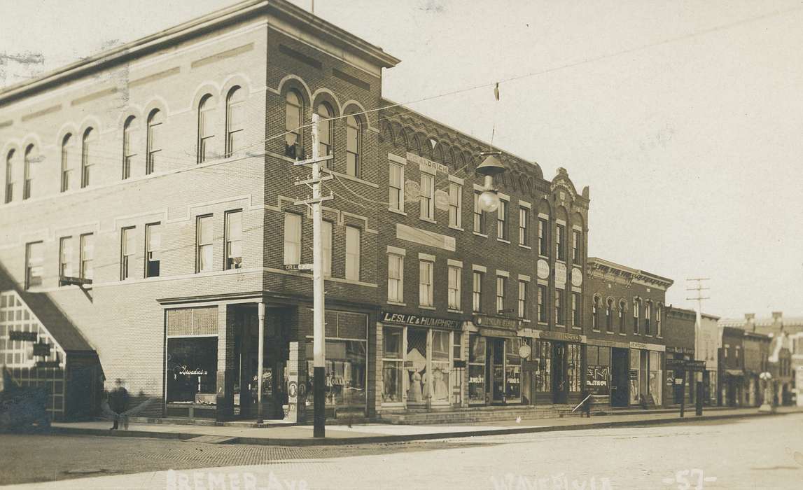 business, main street, Main Streets & Town Squares, Iowa History, Waverly Public Library, Cities and Towns, Iowa, Businesses and Factories, history of Iowa