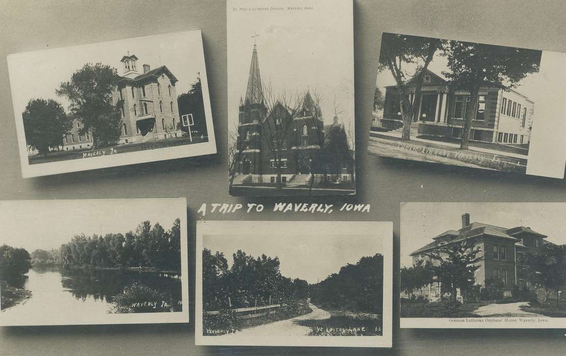 collage, dirt road, high school, correct date needed, Iowa History, cedar river, orphanage, Religious Structures, Main Streets & Town Squares, library, Iowa, brick building, Waverly, IA, Meyer, Sarah, history of Iowa, church, Cities and Towns
