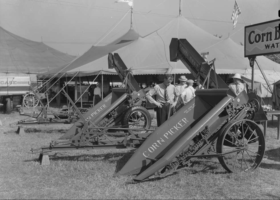 history of Iowa, Fairs and Festivals, Library of Congress, corn, machinery, Iowa History, Iowa, Farming Equipment, tent, necktie