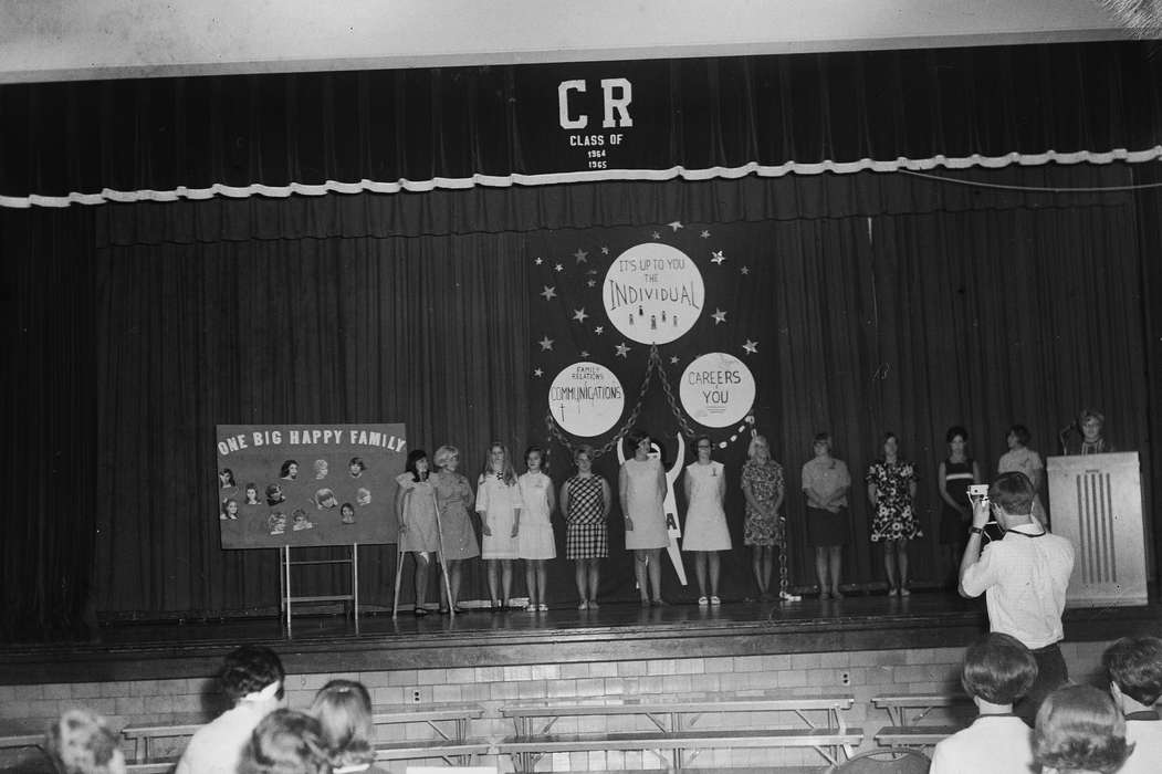 meeting, ia, photographer, school assembly, Iowa, IA, Coon Rapids, Coon Rapids Enterprise, Children, United States, career fair, Labor and Occupations, communications, Schools and Education, young women, history, crutches, Photos, historic