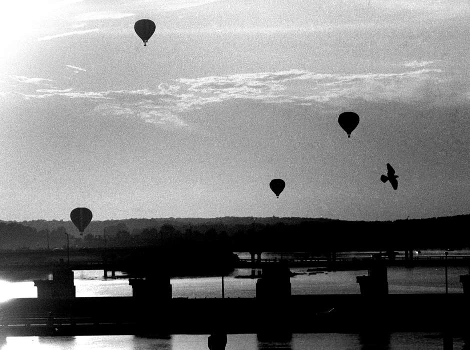 Landscapes, Animals, hot air balloon, Lemberger, LeAnn, history of Iowa, Lakes, Rivers, and Streams, Iowa History, air balloon, bird, Ottumwa, IA, river, Iowa