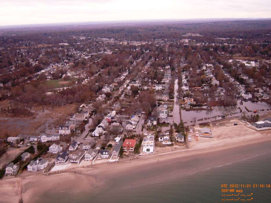 2012 flood, town, history of Iowa, lake, flood, sand, Iowa, Fairfield County, CT, aerial, Iowa History, aerial shot, beach, Connecticut Office of Policy and Management, provided to the Map and Geographic Information Center at the University of Connecticut Library., coastline