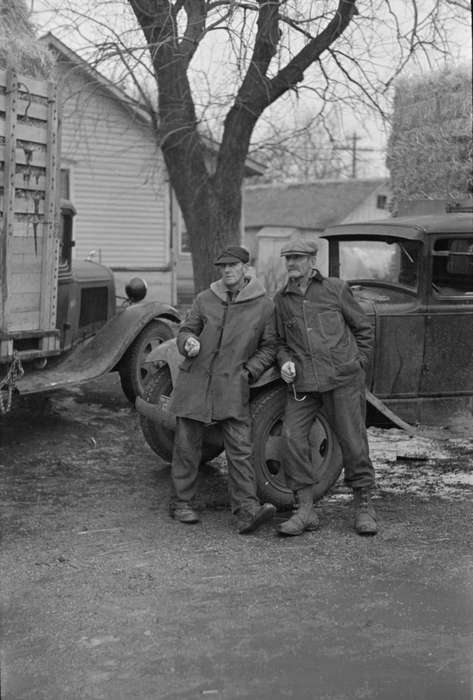 Farms, hook, hay truck, Library of Congress, boots, Iowa History, Motorized Vehicles, headlight, history of Iowa, Farming Equipment, truck, tire, coat, Iowa