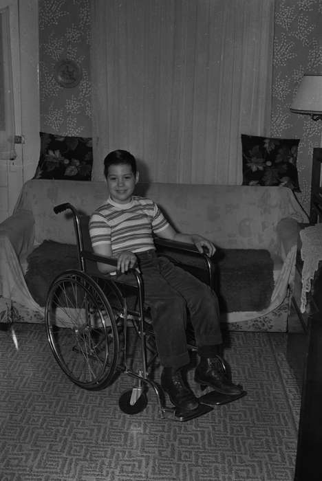 Portraits - Individual, United States, history, ia, Photos, Children, wheelchair, Coon Rapids Enterprise, historic, boy, Iowa, smile, IA, couch, Coon Rapids