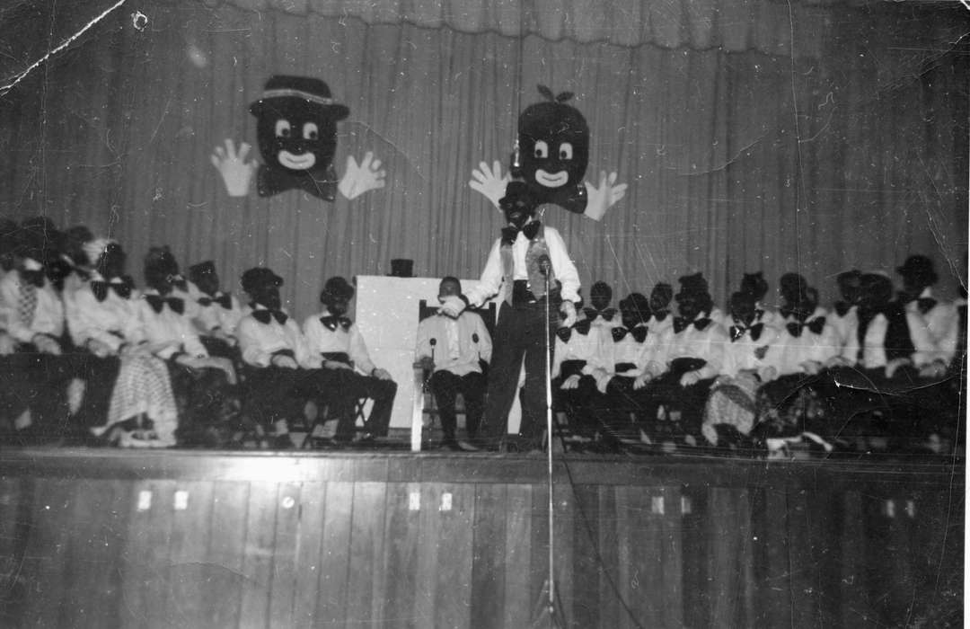 blackface, Iowa History, Iowa, Entertainment, Schools and Education, history of Iowa, play, Mountain, Carole, minstrel, Orange, IA, stereotype, stereotype of african american