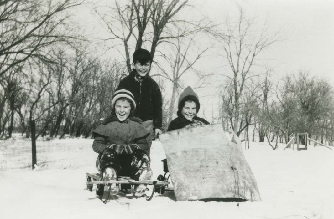 Iowa, Early, IA, winter, Portraits - Group, Winter, Iowa History, history of Iowa, sledding, snow, Children, Johnson, Mary