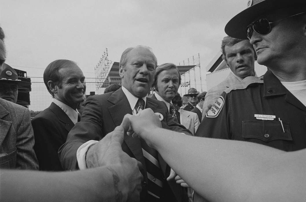 Des Moines, IA, Fairs and Festivals, handshake, officer, gerald ford, Civic Engagement, Iowa History, iowa state fair, Iowa, president, history of Iowa, Lemberger, LeAnn