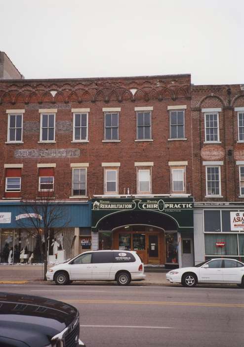 history of Iowa, chiropractic clinic, brick building, Iowa History, Waverly Public Library, Businesses and Factories, Motorized Vehicles, correct date needed, Main Streets & Town Squares, Cities and Towns, Iowa, storefront, mainstreet