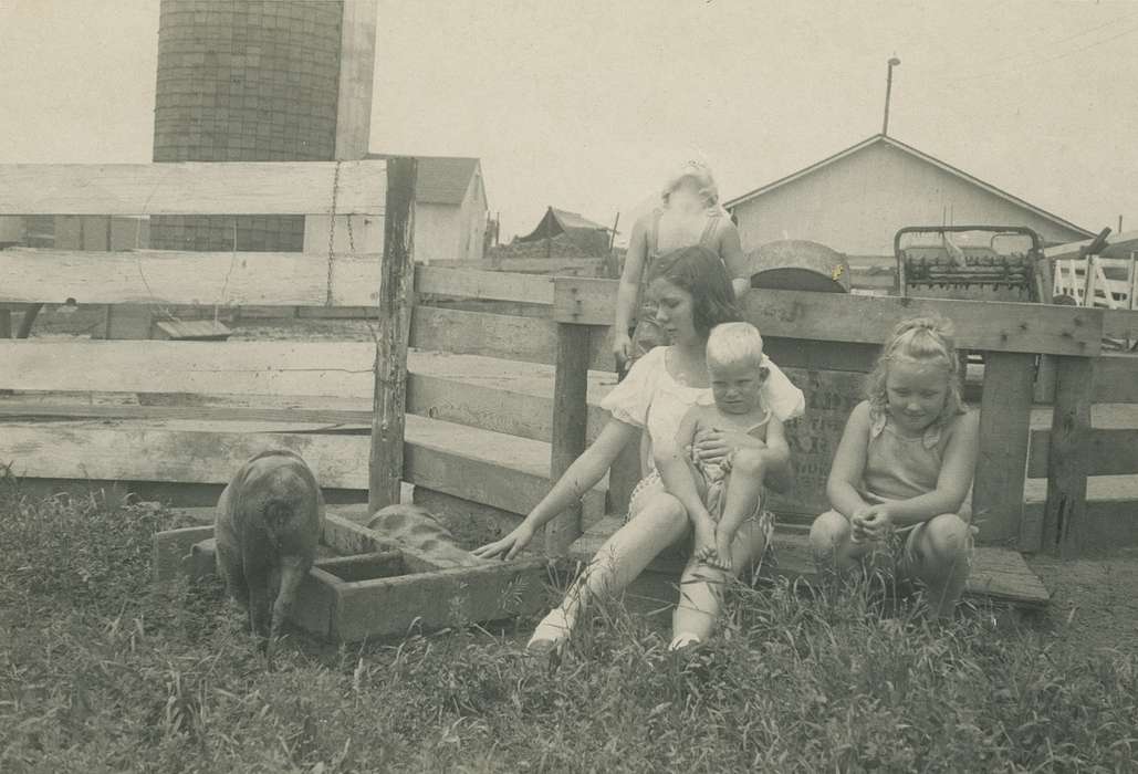 Farms, hog, Families, Animals, Iowa History, La Porte City, IA, history of Iowa, Leisure, Rampton, Angela, Portraits - Group, Iowa, pig, Farming Equipment, Children