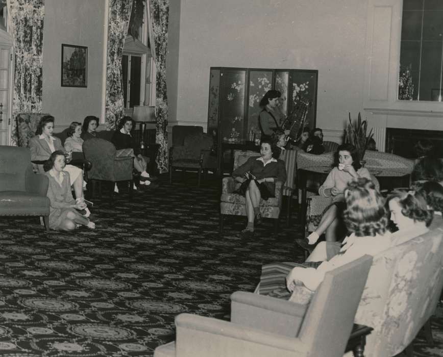 lounge, uni, commons, Cedar Falls, IA, university of northern iowa, Iowa History, Schools and Education, history of Iowa, chair, iowa state teachers college, UNI Special Collections & University Archives, Iowa, curtains