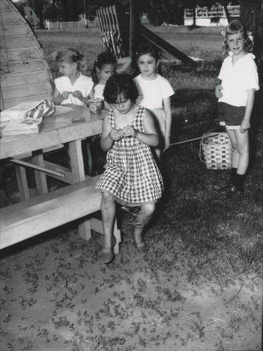 Children, correct date needed, girl, Waverly Public Library, picnic basket, Iowa History, gingham, Iowa, Leisure, history of Iowa, park