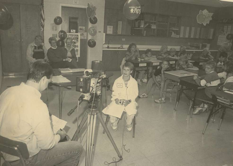 teacher, video camera, Children, student, history of Iowa, Schools and Education, Waverly Public Library, Iowa History, balloons, contest, news station, Labor and Occupations, Entertainment, Shell Rock, IA, Iowa