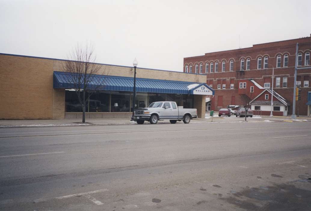 history of Iowa, brick building, Businesses and Factories, mainstreet, Main Streets & Town Squares, Iowa History, Motorized Vehicles, Iowa, Waverly Public Library, storefront, correct date needed, Cities and Towns