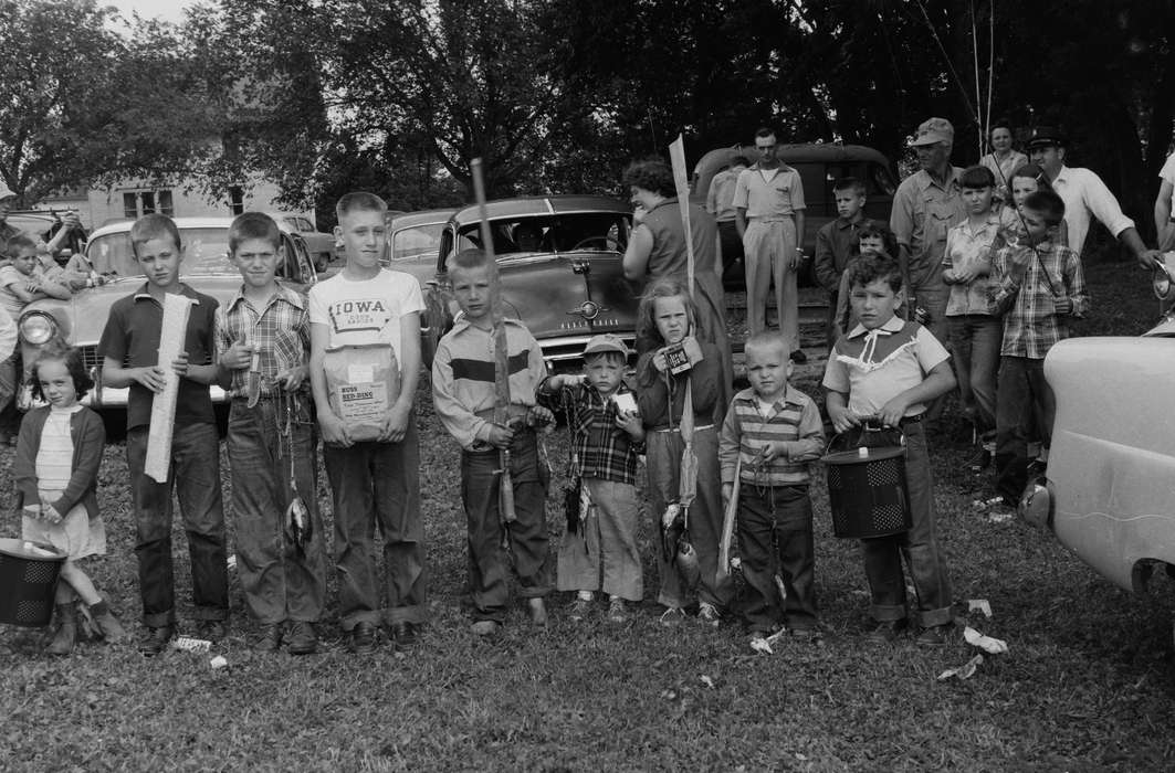 Portraits - Group, derby, United States, history, ia, Photos, Outdoor Recreation, Children, Coon Rapids Enterprise, fishing pole, historic, Iowa, IA, Coon Rapids, Motorized Vehicles, fish